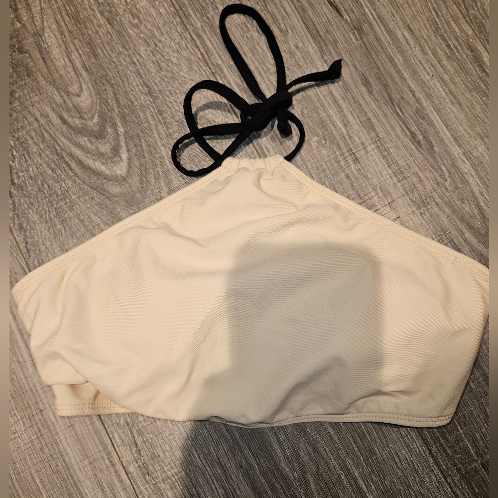 Kendall & Kylie tie neck strappy back beige nude & black bikini top size small